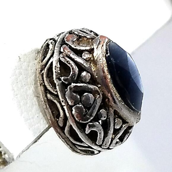 Vintage Blue Rhinestone Filigree Post Earrings, 1/2 Inch - Picture 2 of 6